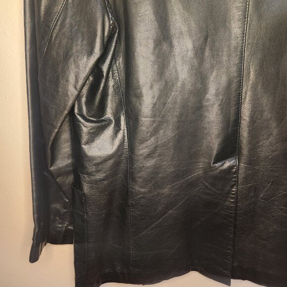 Y2K Vintage Bermans Black Mens Genuine Leather Blazer 2 Pocket 2 Button Size 42 - Picture 16 of 16